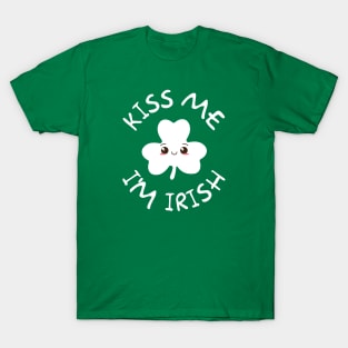 Kiss me I'm Irish cute kawaii shamrock design T-Shirt